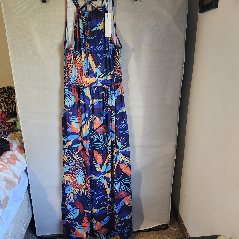 Tropical Navy Blue Floral Maxi Dress